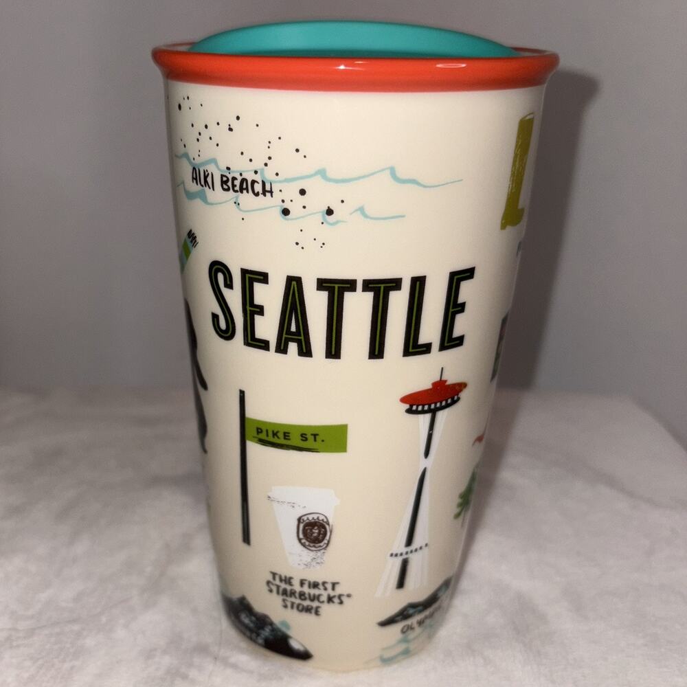 Starbucks 2021 Seattle Big Foot Space Needle 12 Oz Ceramic Travel Tumbler